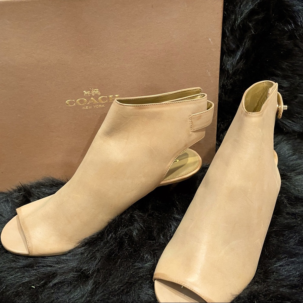 COACH VINTAGE Marietta Burnish Calf leather ginger peep toe kitten heels s10 NIB
